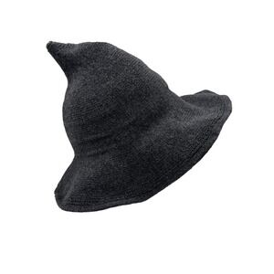 Gray Knit Wizard Witch Hat Pointed Cosplay Costume Beanie Halloween Accessory